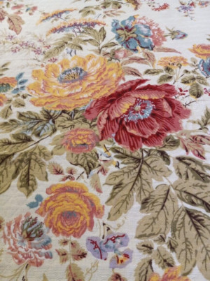 Portfolio Designs Yellow Floral Apricot/Blue/Greens Quilted Look 2+ Yrd ''Spring''