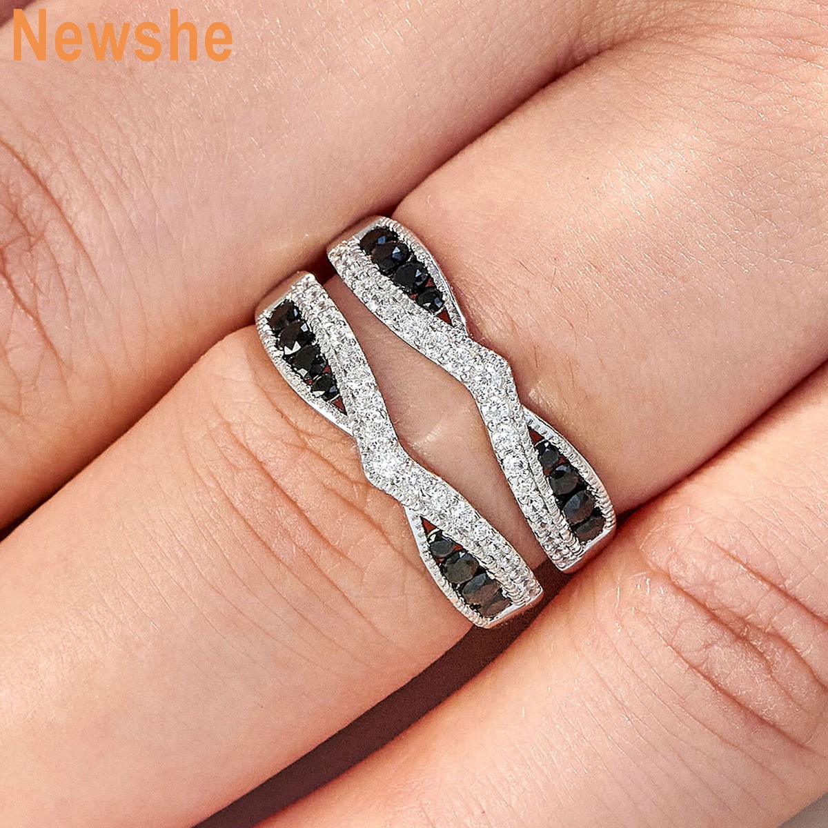 Newshe Black and White Wedding Bands for Engagement Rings 925