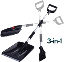 Zone Tech Snow Shovel Kit 3-in-1 Brush Ice Scraper Collapsible Removable Design 