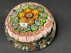 2.5" Murano Concentric Millefiori Paperweight - Green/Orange