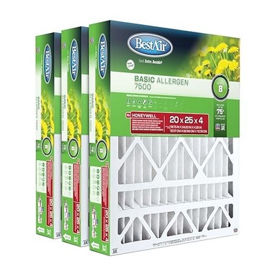 BestAir HW2025-8R AC Furnace Air Filter 20'' x 25'' x 4'' MERV 8 Pack of 3