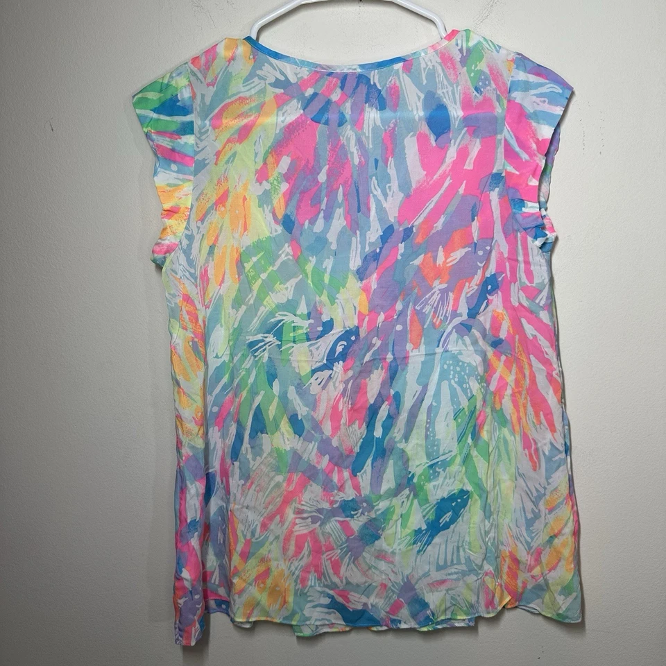 Lilly Pulitzer Shelley Top Cap Sleeve Sparkling Sands Brush Stoke Shirt XXS $98 - Image 2 of 4