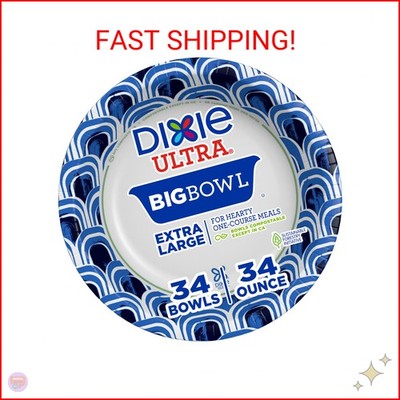 Dixie Ultra Extra Large Paper Bowls, 34 oz, 34 Count, Compostable, Microwave Saf
