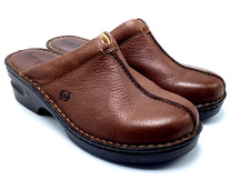 BORN Concept Women's Clogs US 8 Brown Leather Slip-On Mules 2" Heels W21008