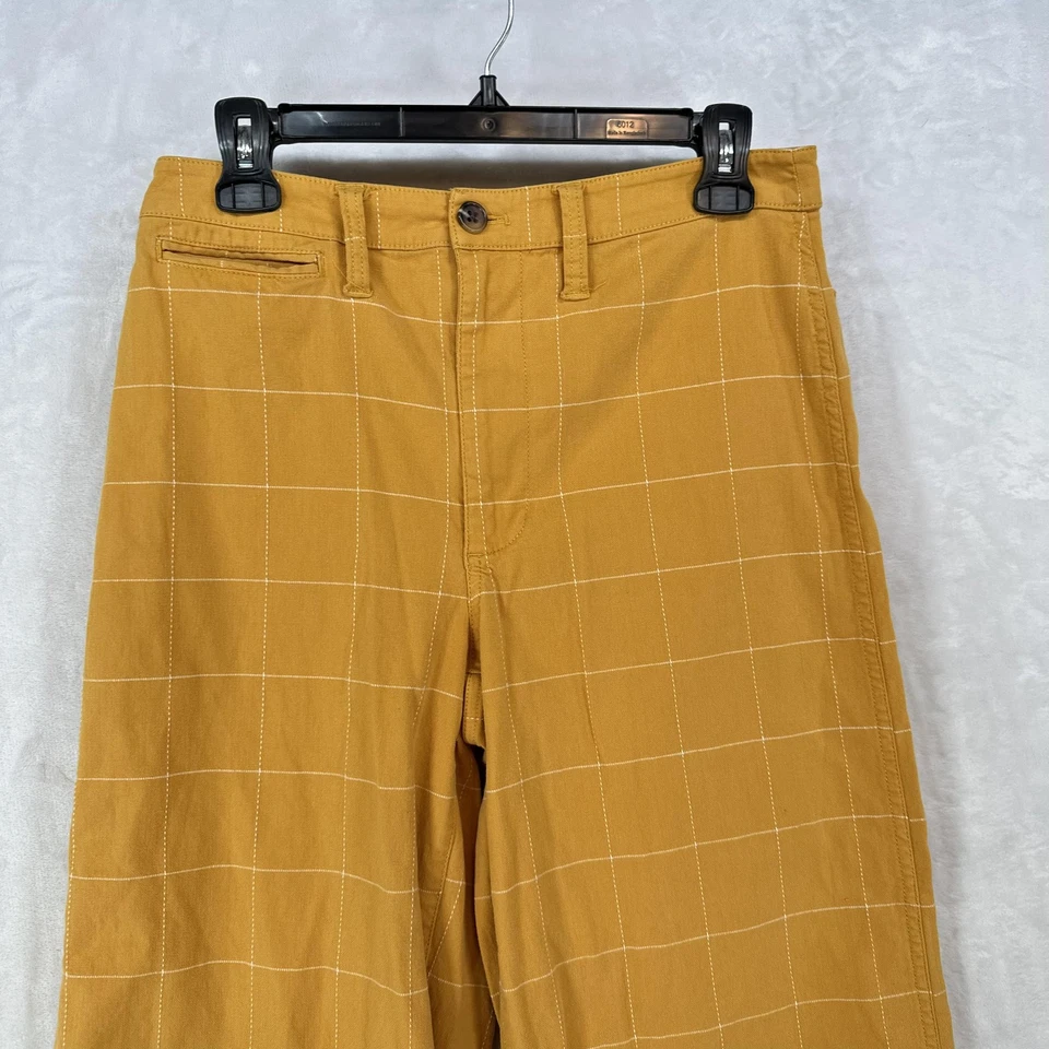 Madewell Pants Womens 28 Mustard Emmett Windowpane Plaid Wide Leg Crop - Image 2 of 4