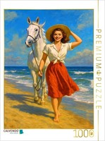 Puzzle Calvendo Une JournéE à La Plage - Femme Des AnnéEs 50 Avec Cheval | 1000
