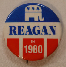 1980 Reagan Campaign Button ? 1�" GOP Elephant ? ?Reagan in 1980? ? Vintage Pin