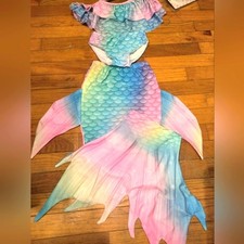 Mermaid Swimsuit Costume with Rainbow Scales - vibrant colors- Girls sz 5