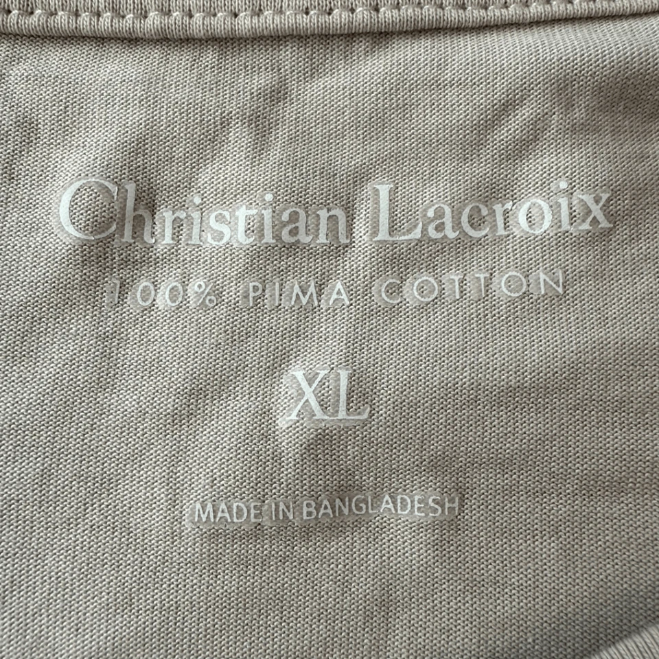 Christian Lacroix Men's Pima Cotton Crew Neck Short Sleeve T-Shirt Beige Size XL - Image 4 of 4