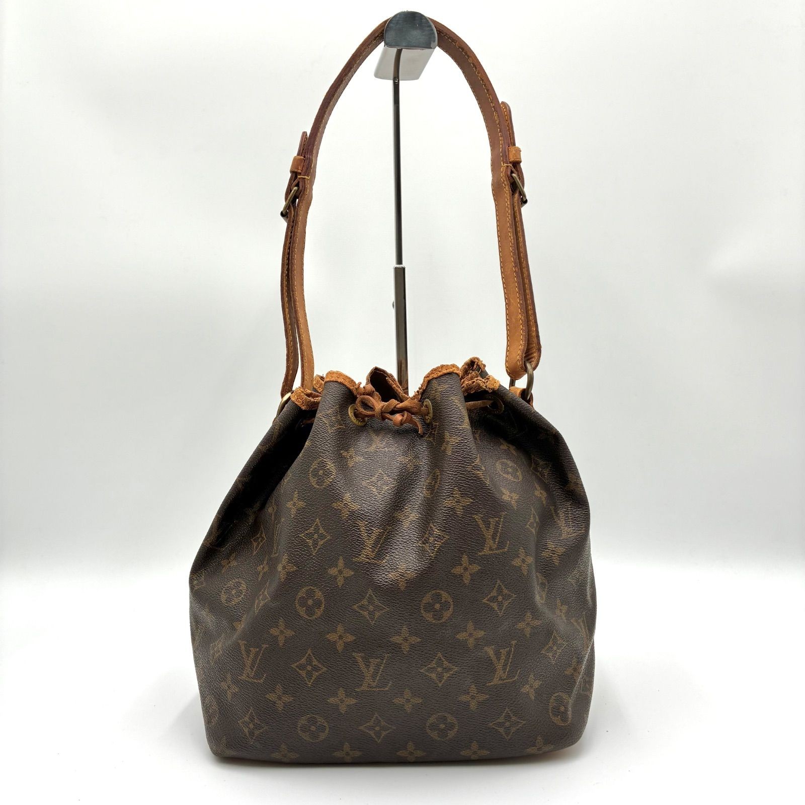 LOUIS VUITTON Monogram Petit Noe Drawstring Shoulder Bag M42226 Brown Authentic