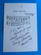 Sir George Shearing (Hand Signed Musical Quotation Cole Porter's Dream Dancing)