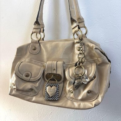 KATHY VAN ZEELAND Padlock Motif Handbag Y2K Retro Vintage Leather Crossbody