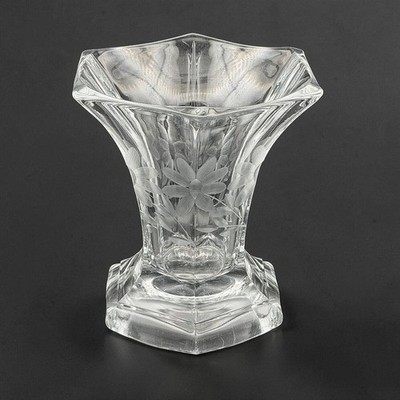 Vtg Etched Crystal Vase, Minor scratches (see all photos), Floral Engraved 6.5''