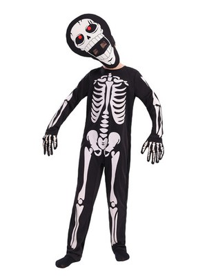Halloween Kinderkostüm Skelett Set Leuchtend Großkopf lustig gruselig