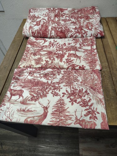 Pottery Barn King Duvet & Shams Alpine Toile Red White Deer Forest Cabin 3Pc