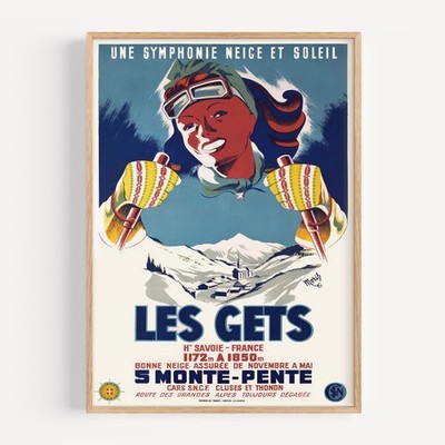 Les Gets Une symphonie neige et soleil Retro Travel Poster