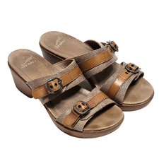 Dansko Jessie Sand Lizard Two Strap wedge heel sandals women's size 38 (7.5)