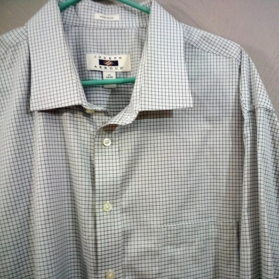 Camisa social masculina Joseph Abboud sem ferro branca/cinza algodão bolso tamanho 20 34/35 - Imagem 3 de 4