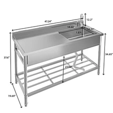 Stainless Steel Commercial Sink Utility Sink 1 Compartment Kitchen w/Prep Table