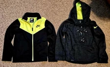 (2) NIKE DRI FIT KIDS BOYS SIZE 5 AND 6 HOODIE AND ZIP UP JUST DO IT BLACK NEON