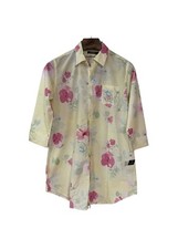 Lauren Ralph Lauren Yellow Pink Floral Cotton Sleep Shirt Gown LRL Monogram Sz L