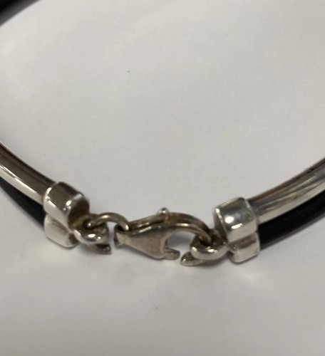 Pulsera de plata de ley de goma negra - Imagen 2 de 5
