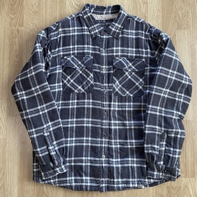 Grizzly Mountain Flannel Jacket Mens XL Snap Up Sherpa Lined Black Plaid
