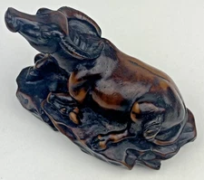 VTG Carved Water Buffalo Chinese Sculpture Folk Art Figurine Brown Polished Ox