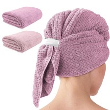 2 Pack Microfiber Hair Towel Wrap for Long Curly Hair Quick Dry Absorbent Pink