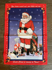 GARDEN YARD FLAG Christmas Santa Claus w/ Dogs Cats You Better Watch Out