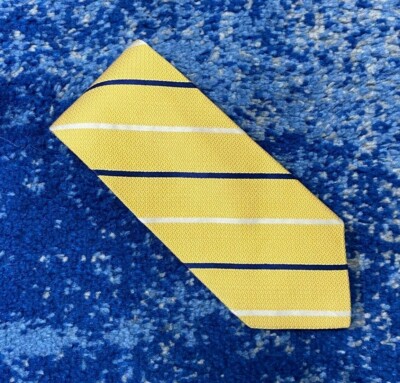 Brooks Brothers 346 Yellow Blue White Bias Stripes Chevron Silk Necktie USA