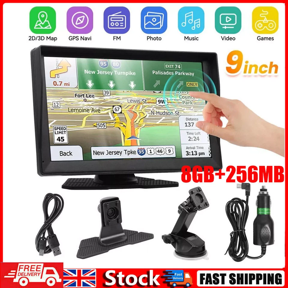 9" Car Truck Sat Nav GPS Navigation Free Lifetime UK&EU Maps 8GB Touch Screen UK
