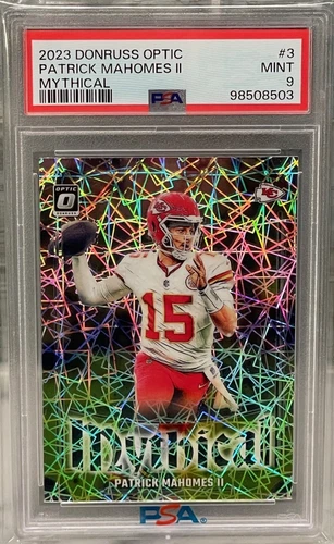 2023 PANINI DONRUSS OPTIC MYTHICAL PRIZM PATRICK MAHOMES CASE HIT SSP PSA 9 MINT