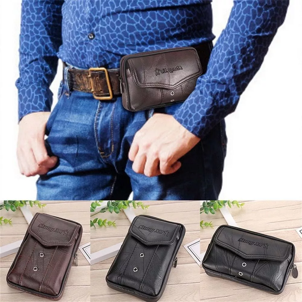 Men Cowhide Leather Phone Holder Waist Belt Wallet Running Pouch Holster  Case