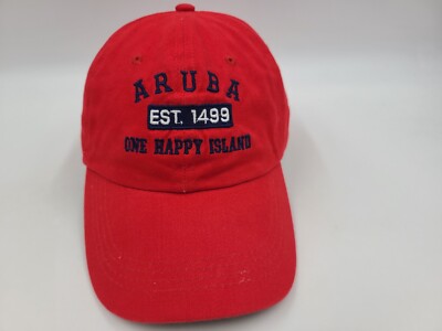 Aruba One Happy Island Est 1499 Adjustable Hat Cap Travel Souvenir Men Women Red