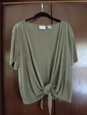 Chico's Travelers olive green size 2 tie front 95 acetate 5 spandex JACKET ONL
