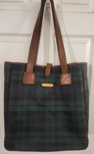 Vtg Polo Ralph Lauren Blue Green Plaid Tartan Coated Canvas Carry All Tote Bag