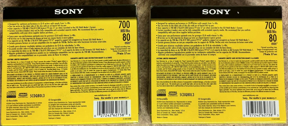 2-Sony CD-R 5 Pack 700MB 80min 1x-48x in Slim Jewel Cases High Speed Sealed - Image 2 of 4