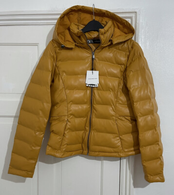 ZARA MUSTARD YELLOW FAUX LEATHER PUFFER 