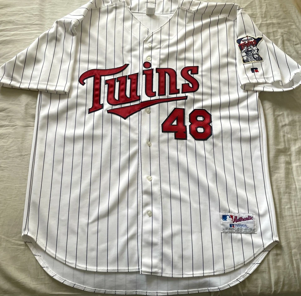 Camiseta Torii Hunter Minnesota Twins 2002 2003 2004 auténtica modelo juego Russell Foto 2 de 3