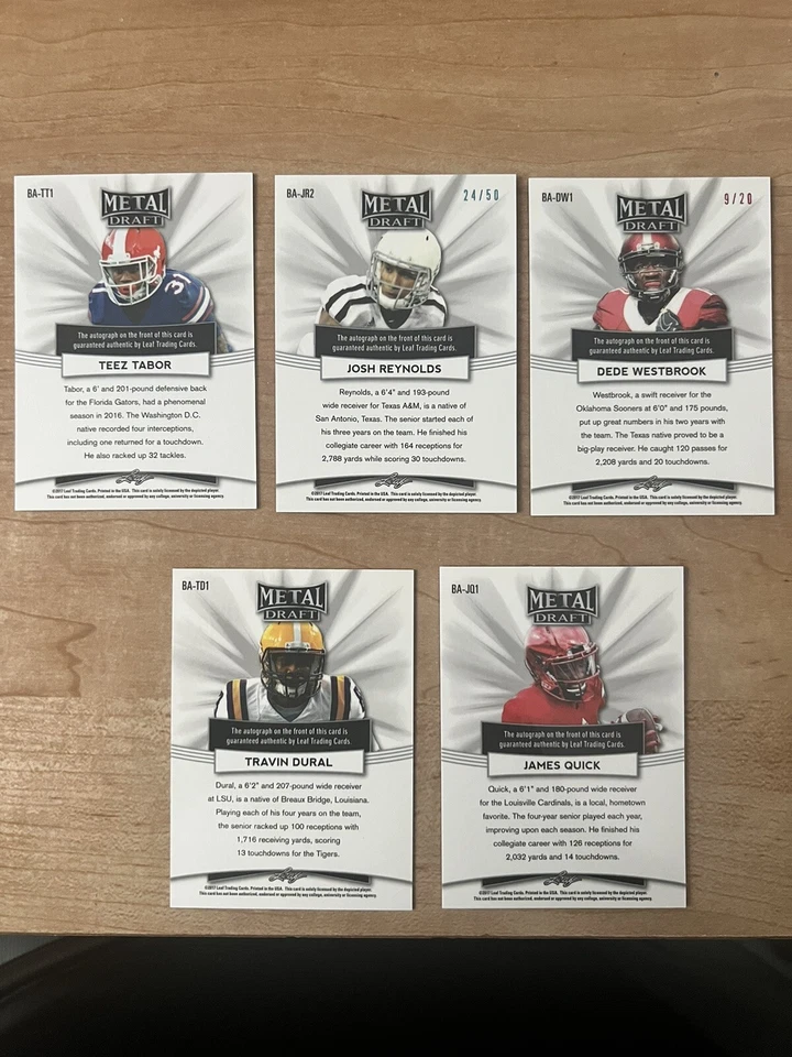 2017 Leaf Metal Draft Autographed Cards. (2 Low Numbered Cards) - Image 2 of 2