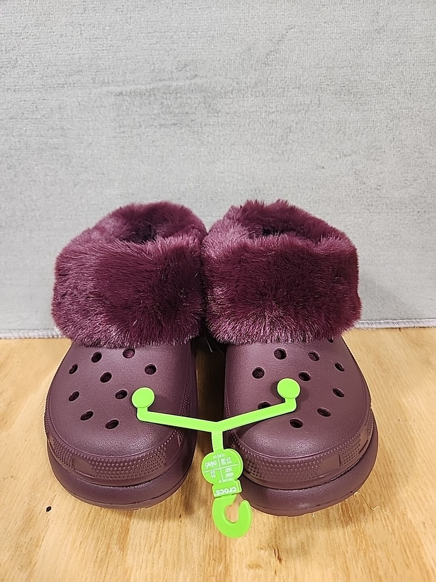 Crocs Furever Crush Lined Platform Clogs W7/M5 Dark Cherry | eBay