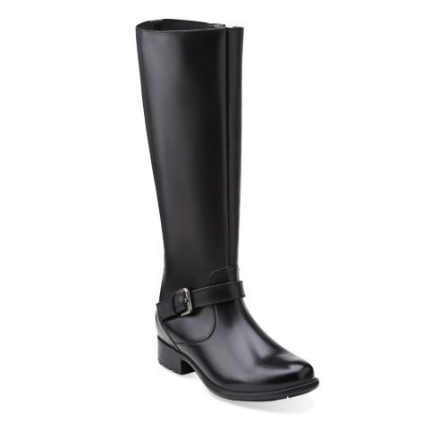 clarks black leather boots women
