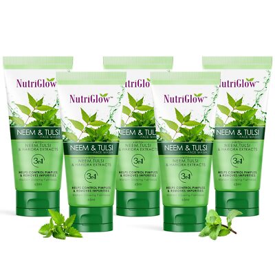 NutriGlow Neem & Tulsi Face Wash For Oily & P-imple Prone Skin 65ml (Pack of 5)-