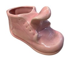 Vintage Pink Ceramic Baby Shoe Planter Succulent Holder Decor