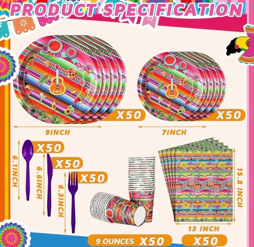 Pickmesh 350 Piece Mexican Themed Dinnerware Set for 50 Guests - Picture 2 of 2