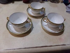 3 D & Co France Bernardaud & Co Limoges Bullion Cups With 3 Saucers C 1900 Roses