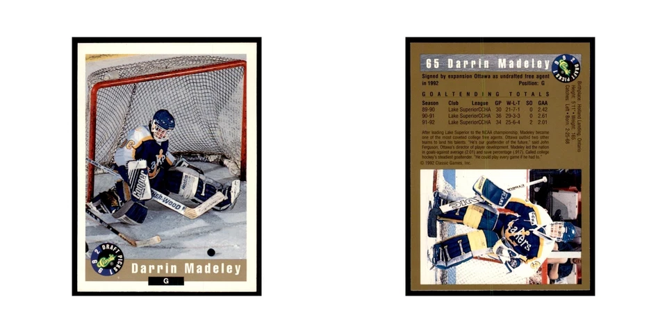 1992 Classic Draft Picks Darrin Madeley Hockey Cards #65 - Image 3 of 3