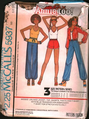 5937 Vintage McCalls SEWING Pattern Misses 1978 Jacket Top Shorts Pants T Shirt