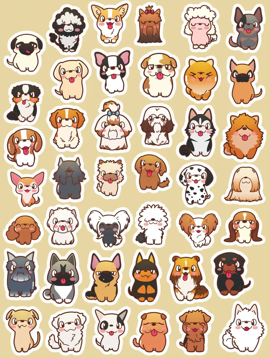 42 Cute Dog Stickers, Kawaii Stickers, Journaling Stickers, 42 Different  Breeds!